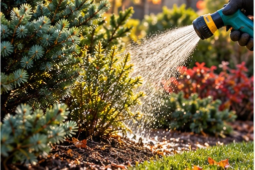 Watering evergreen shrubs during fall
